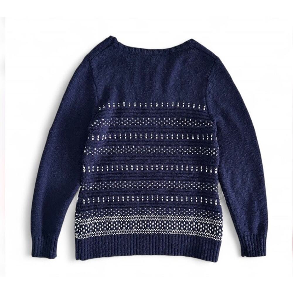 LL Bean Navy Blue White Patterned Knit Sweater Women’s Size M 100% Cotton - Picture 6 of 6
